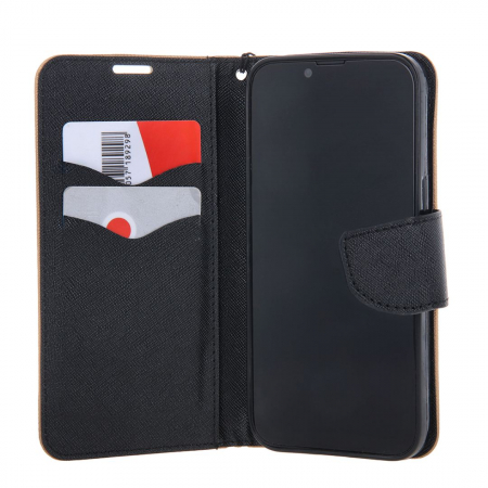 Husa tip carte pentru Motorola Moto E20 inchidere magnetica Smart Fancy - Negru/Auriu [3]