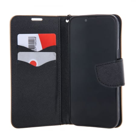 Husa tip carte pentru Motorola Moto E40 inchidere magnetica Smart Fancy - Negru/Auriu [3]