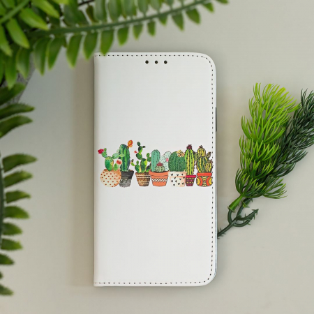 Husa tip carte pentru Samsung Galaxy A13 5G Smart Trendy Cactus - Alb [3]