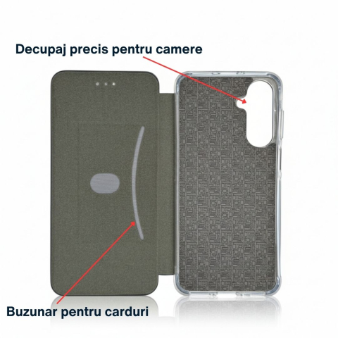 Husa tip carte pentru Samsung Galaxy A37 5G cu inchidere magnetica, Rezistenta la socuri, Functie de suport, Protectie completa (fata+spate) - Negru [1]