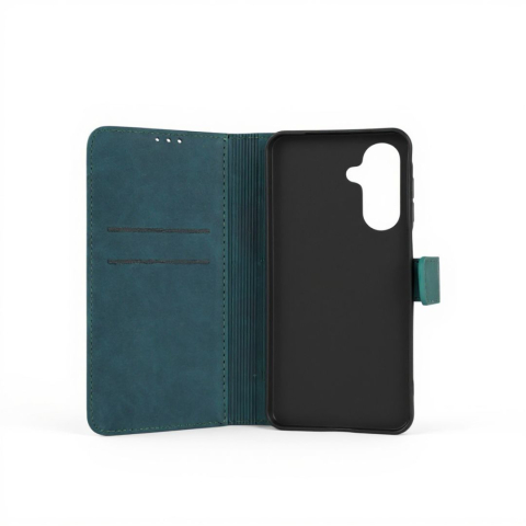 Husa tip carte pentru Samsung Galaxy A17 cu suport si buzunare pentru carduri - Piele Ecologica Mata - Verde inchis [1]