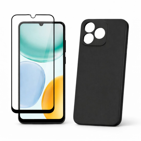 Pachete Promotionale - Pachet protecție completă pentru Honor X5c Plus, Husă silicon + Folie de sticlă securizată - Negru