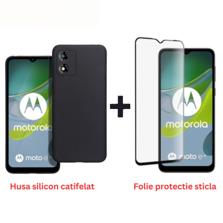 Pachete Promotionale - Pachet protectie completa pentru Motorola Moto E13 - Husa silicon + Folie protectie sticla - Negru