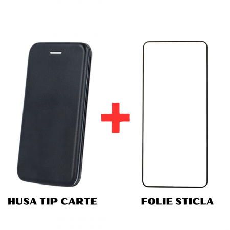 Pachete Promotionale - Pachet protectie completa pentru Motorola Moto E40 - Husa Tip Carte + Folie protectie sticla - Negru