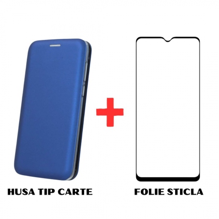 Pachete Promotionale - Pachet protectie completa pentru Samsung Galaxy A13 4G - Husa Tip Carte + Folie protectie sticla - Albastru