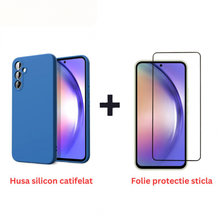 Pachete Promotionale - Pachet protectie completa pentru Samsung Galaxy A54 5G - Husa silicon + Folie protectie sticla - Albastru deschis