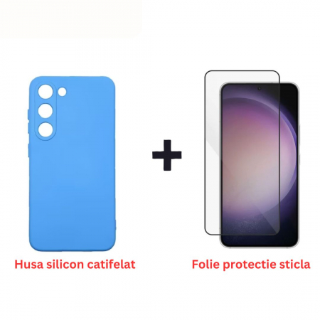 Pachete Promotionale - Pachet protectie completa pentru Samsung Galaxy S22 - Husa silicon + Folie protectie sticla - Albastru deschis