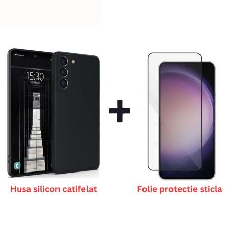 Pachete Promotionale - Pachet protectie completa pentru Samsung Galaxy S22 - Husa silicon + Folie protectie sticla - Negru