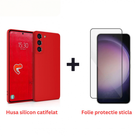 Pachete Promotionale - Pachet protectie completa pentru Samsung Galaxy S22 - Husa silicon + Folie protectie sticla - Rosu