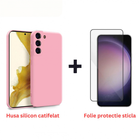 Pachete Promotionale - Pachet protectie completa pentru Samsung Galaxy S22 - Husa silicon + Folie protectie sticla - Roz
