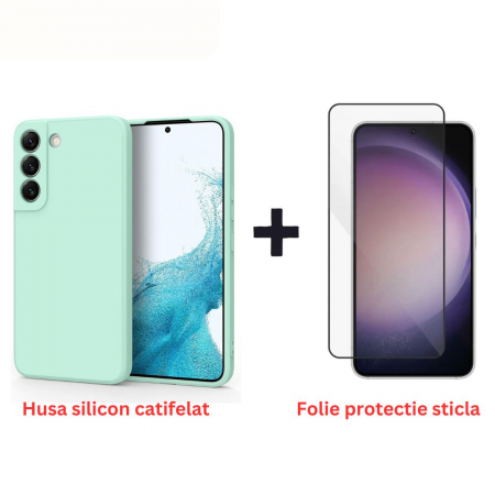 Pachete Promotionale - Pachet protectie completa pentru Samsung Galaxy S22 - Husa silicon + Folie protectie sticla - Turcoaz