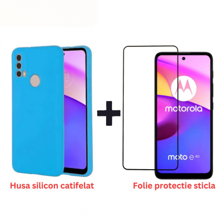 Huse Telefoane - Pachet protectie completa pentru Motorola Moto E20 - Husa silicon + Folie protectie sticla - Albastru