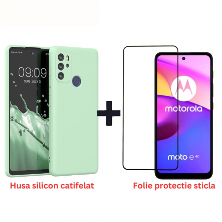 Huse Telefoane - Pachet protectie completa pentru Motorola Moto E30 - Husa silicon + Folie protectie sticla - Turcoaz