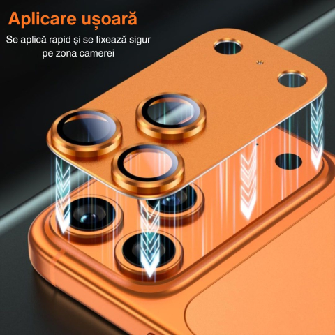 Protecție Camere pentru iPhone 17 Pro Max, Sticlă Securizată Full Cover cu Ramă Metalică - Cosmic Orange [3]