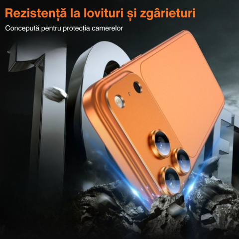 Protecție Camere pentru iPhone 17 Pro Max, Sticlă Securizată Full Cover cu Ramă Metalică - Cosmic Orange [2]