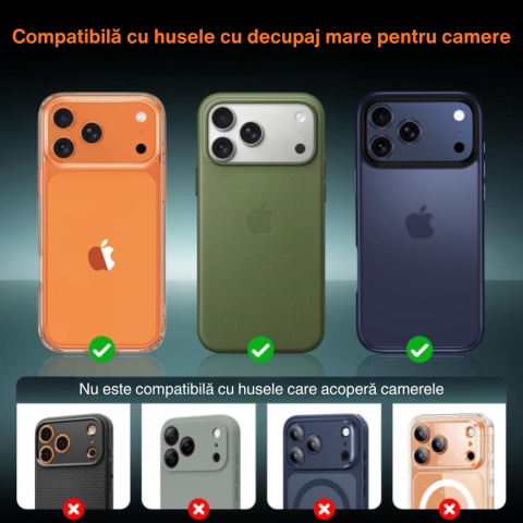 Protecție Camere pentru iPhone 17 Pro Max, Sticlă Securizată Full Cover cu Ramă Metalică - Cosmic Orange [7]