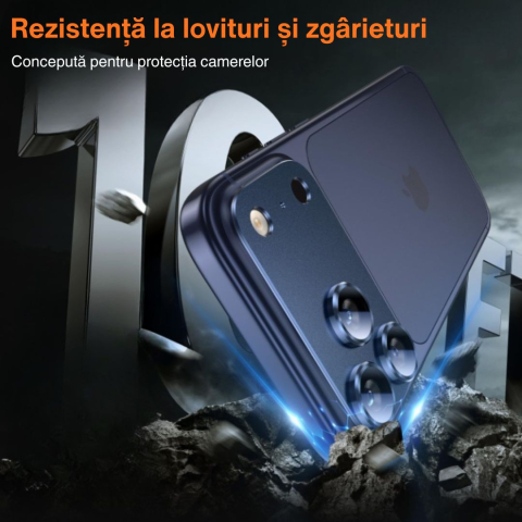 Protecție Camere pentru iPhone 17 Pro Max, Sticlă Securizată Full Cover cu Ramă Metalică - Deep Blue [2]