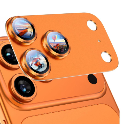 Folii Iphone - Protecție Camere pentru iPhone 17 Pro Max, Sticlă Securizată Full Cover cu Ramă Metalică - Cosmic Orange