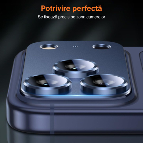 Protecție Camere pentru iPhone 17 Pro Max, Sticlă Securizată Full Cover cu Ramă Metalică - Deep Blue [4]