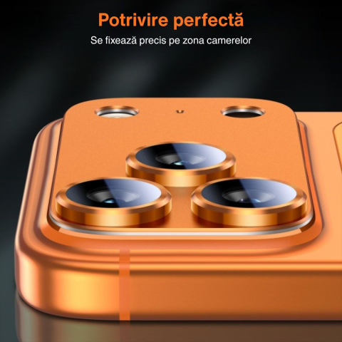 Protecție Camere pentru iPhone 17 Pro Max, Sticlă Securizată Full Cover cu Ramă Metalică - Cosmic Orange [4]