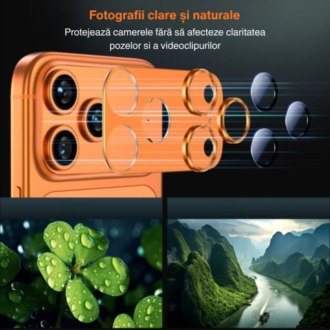 Protecție Camere pentru iPhone 17 Pro Max, Sticlă Securizată Full Cover cu Ramă Metalică - Cosmic Orange [6]