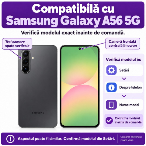 Set 2 Folii de Protectie din Sticla securizata pentru Samsung Galaxy A56 5G cu Kit Montare Inclus, Claritate Ultra HD, Adeziv pe toata suprafata, Protectie Anti-Zgarieturi si Socuri [1]