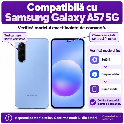 Set 2 Folii de Protectie din Sticla securizata pentru Samsung Galaxy A57 5G cu Kit Montare Inclus, Claritate Ultra HD, Adeziv pe toata suprafata, Protectie Anti-Zgarieturi si Socuri [1]