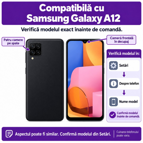 Set 2 Folii de Sticla Privacy pentru Samsung Galaxy A12 - Full Glue - Kit Montare Inclus [1]