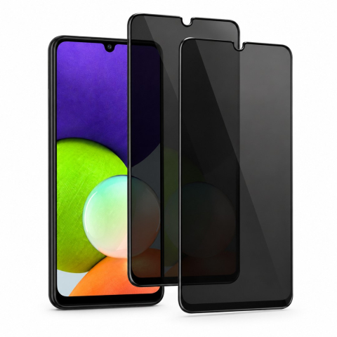 Folii Privacy - Set 2 Folii de Sticla Privacy pentru Samsung Galaxy A22 4G - Full Glue - Kit Montare Inclus - ZetGSM