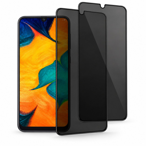 Folii Privacy - Set 2 Folii de Sticla Privacy pentru Samsung Galaxy A30 - Full Glue - Kit Montare Inclus - ZetGSM