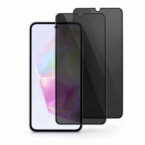 Folii Privacy - Set 2 Folii de Sticla Privacy pentru Samsung Galaxy A35 - Full Glue - Kit Montare Inclus - ZetGSM