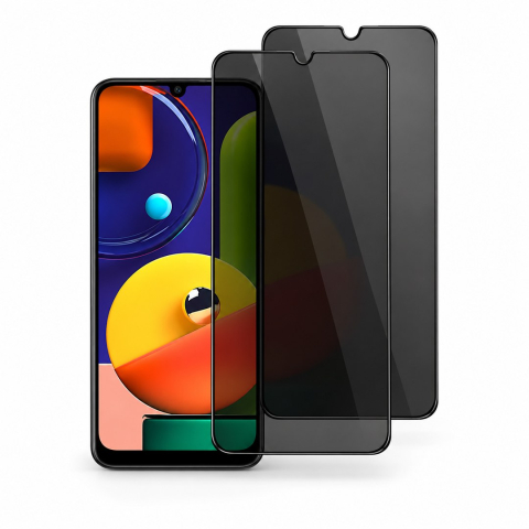 Folii Privacy - Set 2 Folii de Sticla Privacy pentru Samsung Galaxy A50s - Full Glue - Kit Montare Inclus - ZetGSM