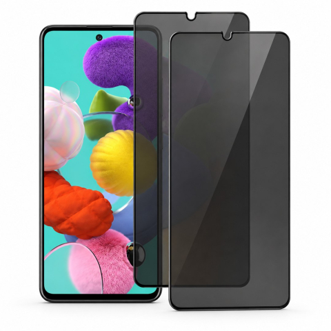 Folii Privacy - Set 2 Folii de Sticla Privacy pentru Samsung Galaxy A51 - Full Glue - Kit Montare Inclus - ZetGSM