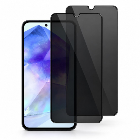 Folii Privacy - Set 2 Folii de Sticla Privacy pentru Samsung Galaxy A55 - Full Glue - Kit Montare Inclus