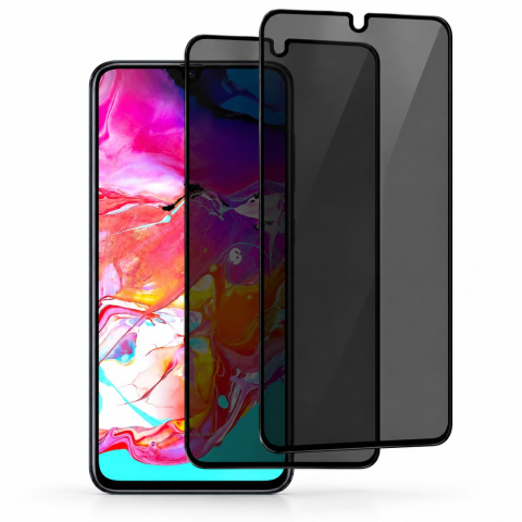 Folii Privacy - Set 2 Folii de Sticla Privacy pentru Samsung Galaxy A70 - Full Glue - Kit Montare Inclus - ZetGSM