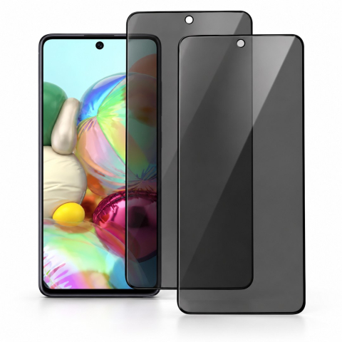 Folii Privacy - Set 2 Folii de Sticla Privacy pentru Samsung Galaxy A71 4G - Full Glue - Kit Montare Inclus - ZetGSM