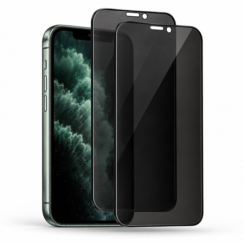 Folii Privacy - Set 2 Folii de Sticla Securizata Privacy pentru iPhone 11 Pro cu Kit Montare Inclus - Adeziv pe toata suprafata - ZetGSM