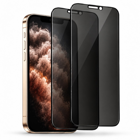 Folii Privacy - Set 2 Folii de Sticla Securizata Privacy pentru iPhone 11 Pro Max cu Kit Montare Inclus - Adeziv pe toata suprafata - ZetGSM