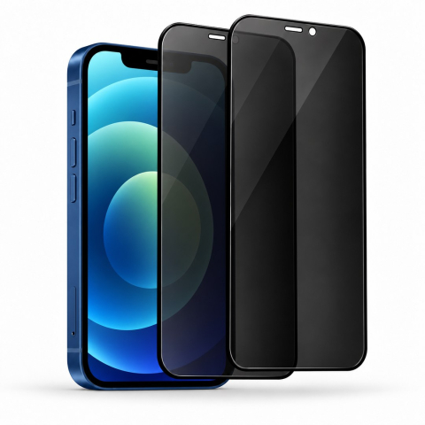 Folii Privacy - Set 2 Folii de Sticla Securizata Privacy pentru iPhone 12 cu Kit Montare Inclus - Adeziv pe toata suprafata - ZetGSM
