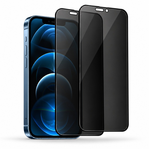 Folii Privacy - Set 2 Folii de Sticla Securizata Privacy pentru iPhone 12 Pro cu Kit Montare Inclus - Adeziv pe toata suprafata - ZetGSM
