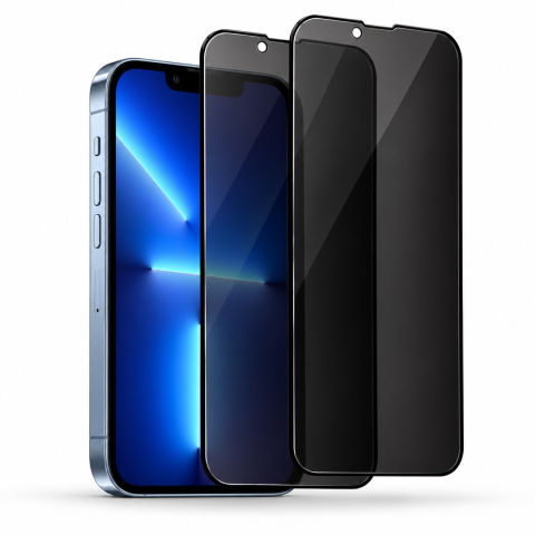 Folii Privacy - Set 2 Folii de Sticla Securizata Privacy pentru iPhone 13 Pro cu Kit Montare Inclus - Adeziv pe toata suprafata - ZetGSM