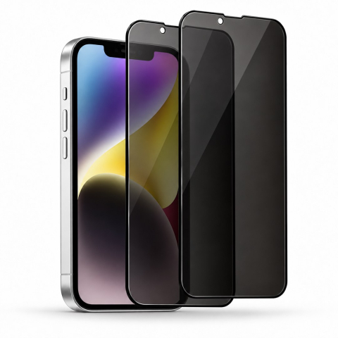 Folii Privacy - Set 2 Folii de Sticla Securizata Privacy pentru iPhone 14 cu Kit Montare Inclus - Adeziv pe toata suprafata - ZetGSM