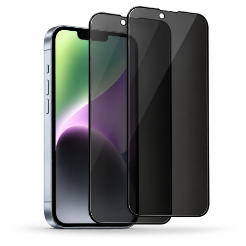 Folii Privacy - Set 2 Folii de Sticla Securizata Privacy pentru iPhone 14 Plus cu Kit Montare Inclus - Adeziv pe toata suprafata - ZetGSM