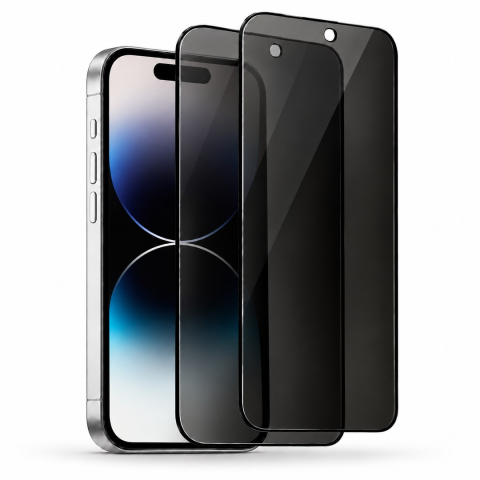 Produse - Set 2 Folii de Sticla Securizata Privacy pentru iPhone 14 Pro Max cu Kit Montare Inclus - Adeziv pe toata suprafata - ZetGSM