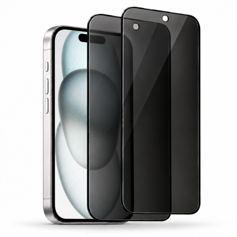 Produse - Set 2 Folii de Sticla Securizata Privacy pentru iPhone 15 cu Kit Montare Inclus - Adeziv pe toata suprafata - ZetGSM