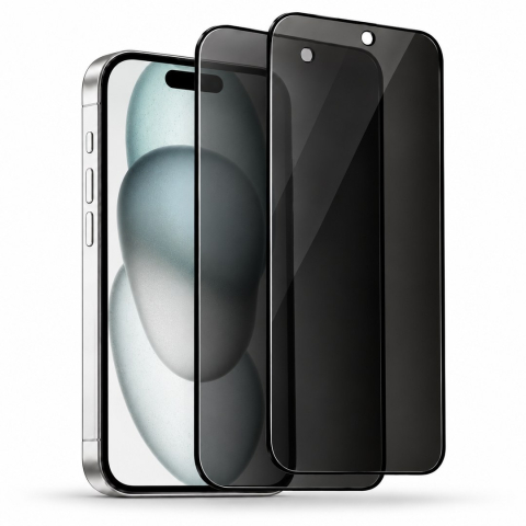 Produse - Set 2 Folii de Sticla Securizata Privacy pentru iPhone 15 Plus cu Kit Montare Inclus - Adeziv pe toata suprafata - ZetGSM
