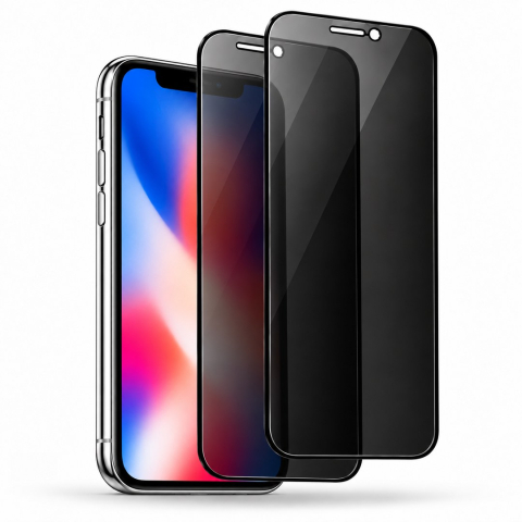 Folii Privacy - Set 2 Folii de Sticla Securizata Privacy pentru iPhone X cu Kit Montare Inclus - Adeziv pe toata suprafata - ZetGSM