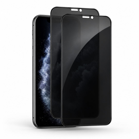 Pachete 2 Folii de Sticlă - Set 2 Folii de Sticla Securizata Privacy pentru iPhone XS cu Kit Montare Inclus - Adeziv pe toata suprafata - ZetGSM
