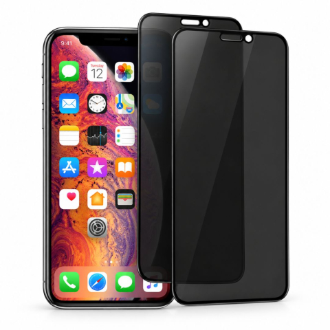 Pachete 2 Folii de Sticlă - Set 2 Folii de Sticla Securizata Privacy pentru iPhone XS Max cu Kit Montare Inclus - Adeziv pe toata suprafata - ZetGSM