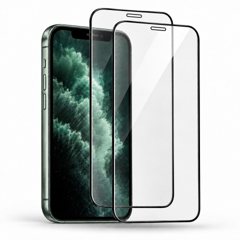Folii Iphone - Set 2 Folii de Sticla Securizata Transparente pentru iPhone 11 Pro cu Kit Montare Inclus - Adeziv pe toata suprafata - ZetGSM